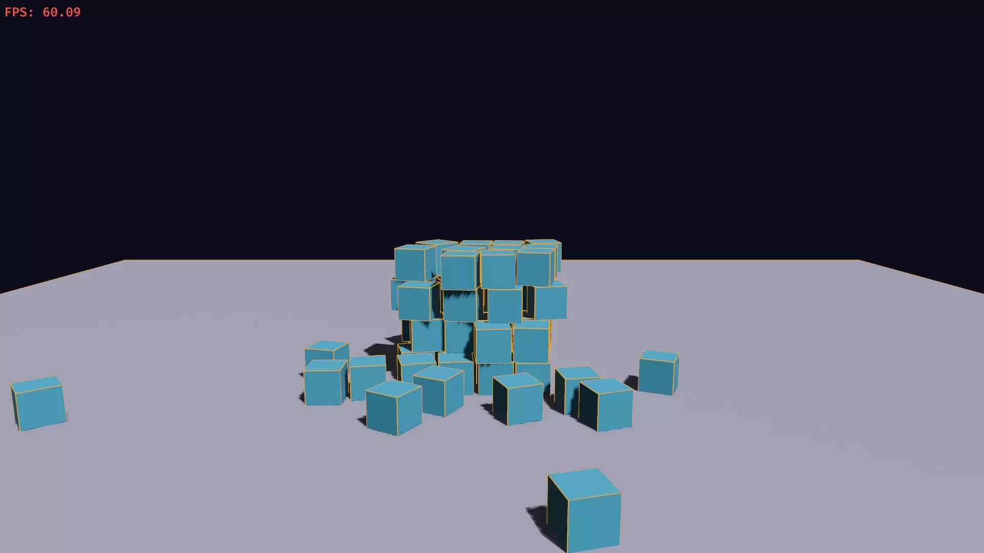Cubes falling to the ground, drifting and jumping around